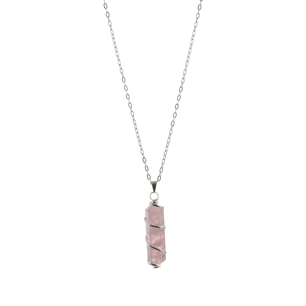 Wrapped Rose Quartz Silver Necklace