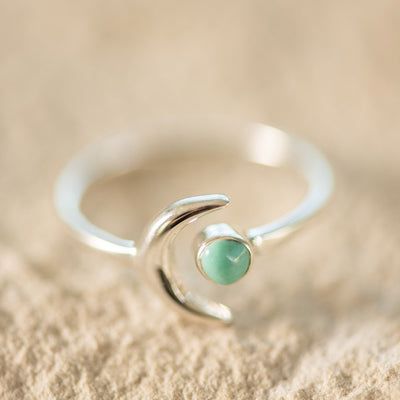 Faux Turquoise Crescent Moon Ring Silver