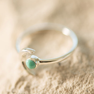 Faux Turquoise Crescent Moon Ring Silver