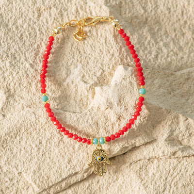 Hamsa Bracelet with Red Beads