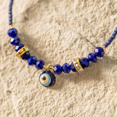 Evil Eye Bracelet with Blue & Gold Beads