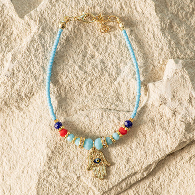 Hamsa Bracelet with Light Blue Beads