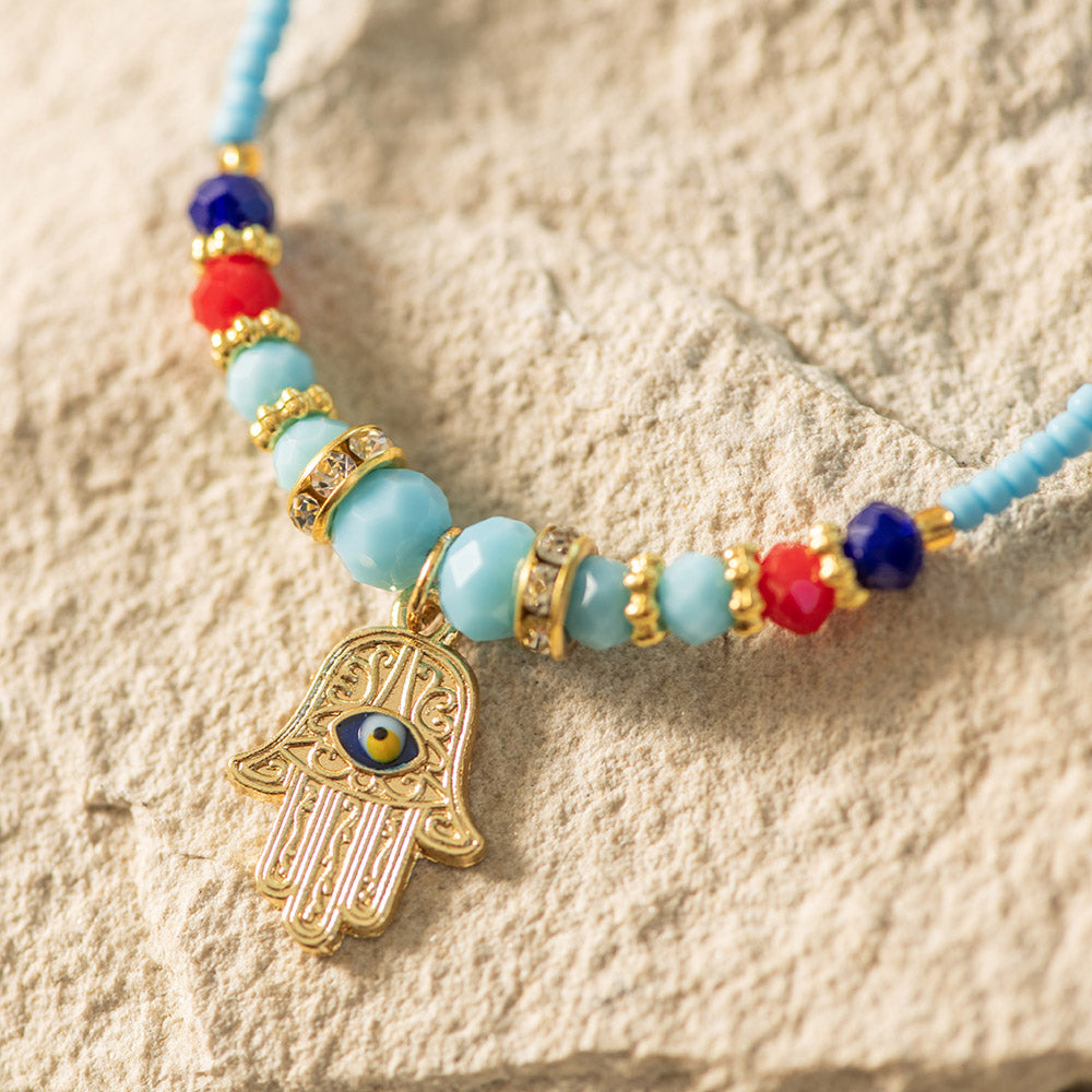 Hamsa Bracelet with Light Blue Beads