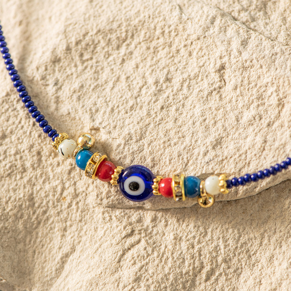 Evil Eye Bracelet with Blue Beads