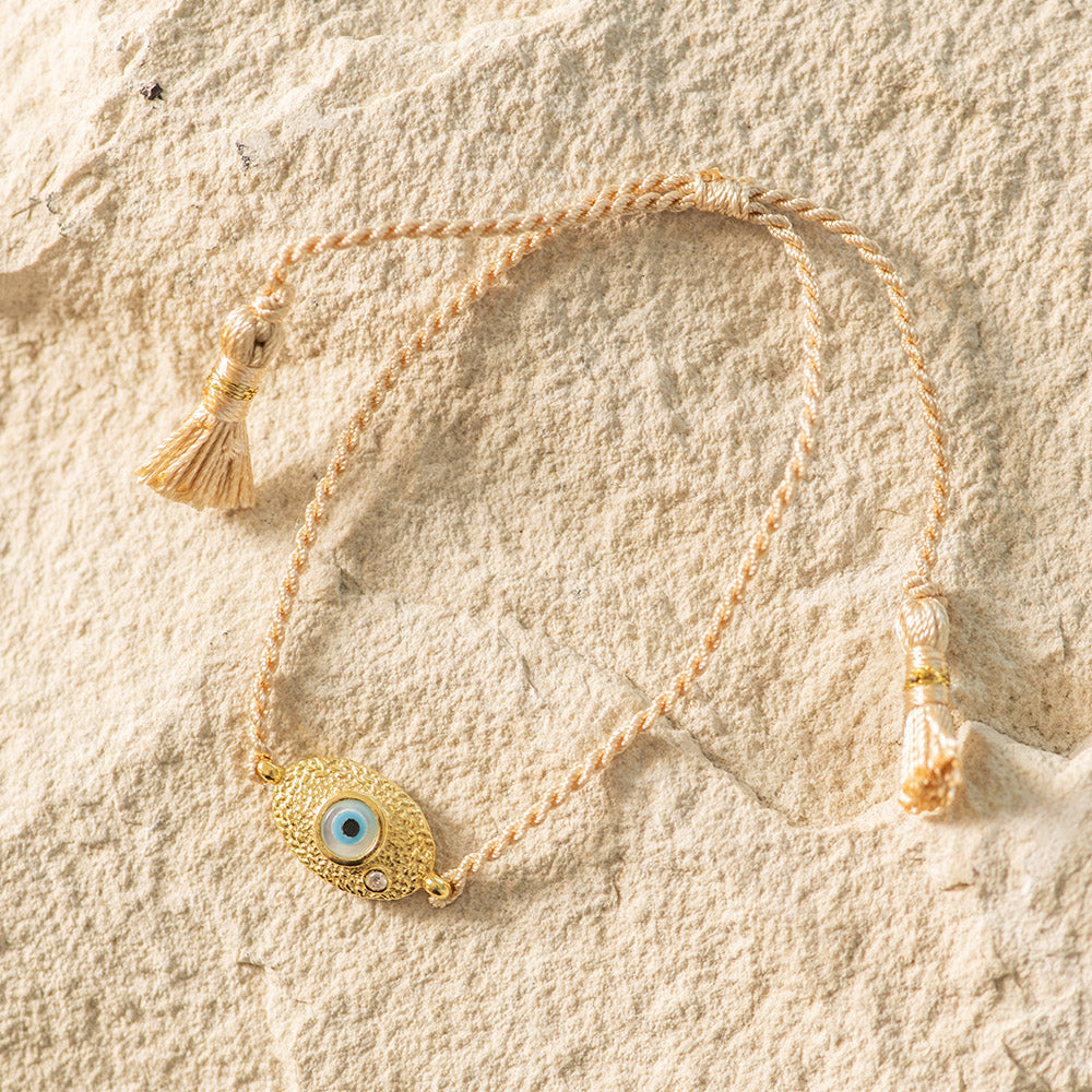 Evil Eye Brass Bracelet on Gold Rope