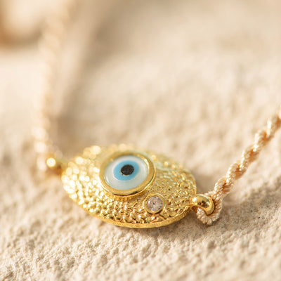 Evil Eye Brass Bracelet on Gold Rope