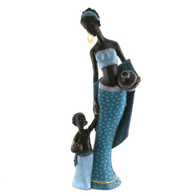 African Lady Standing with Child Statue Aqua/Teal 61x23cm