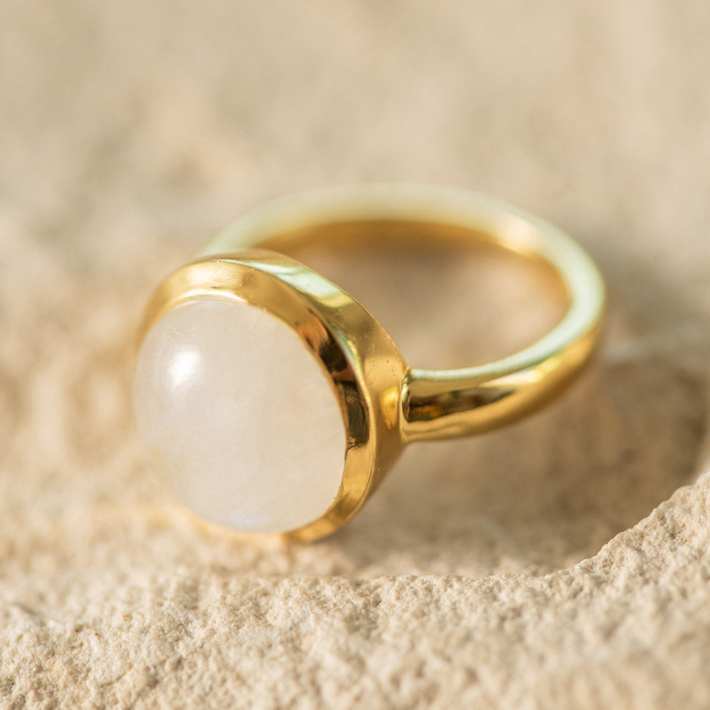 Moonstone Oval Ring Gold Plated SS