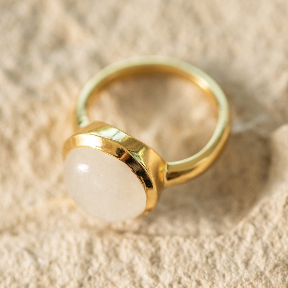 Moonstone Oval Ring Gold Plated SS