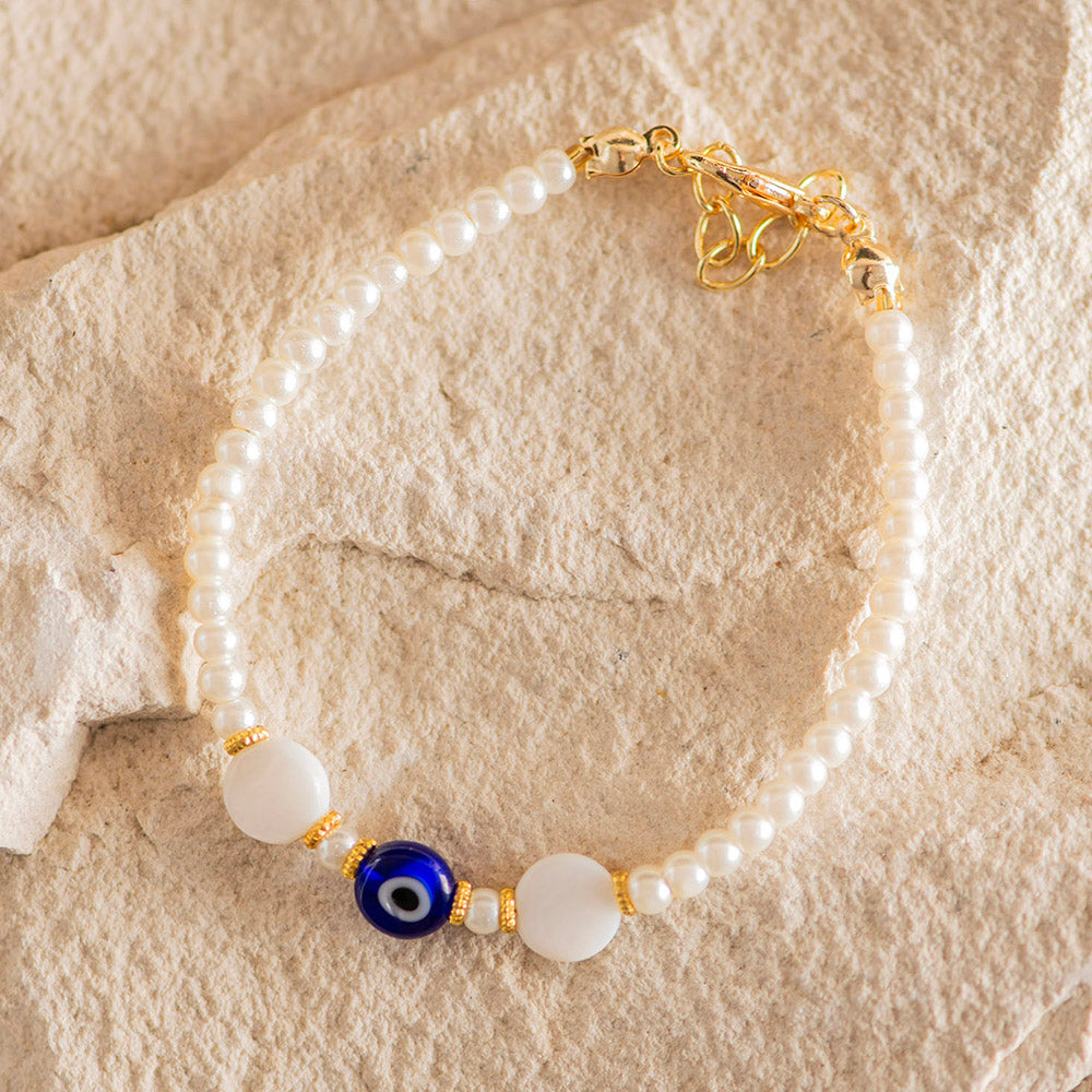 Bracelet Beaded Clear With Evil Eye Charm