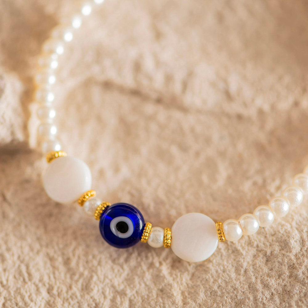 Bracelet Beaded Clear With Evil Eye Charm