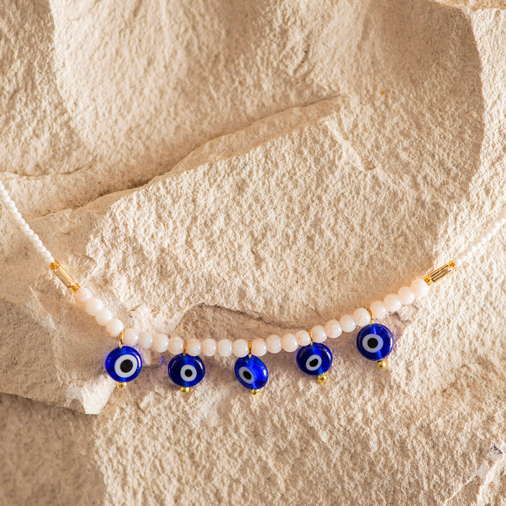 Necklace Beaded Clear With Evil Eye Design