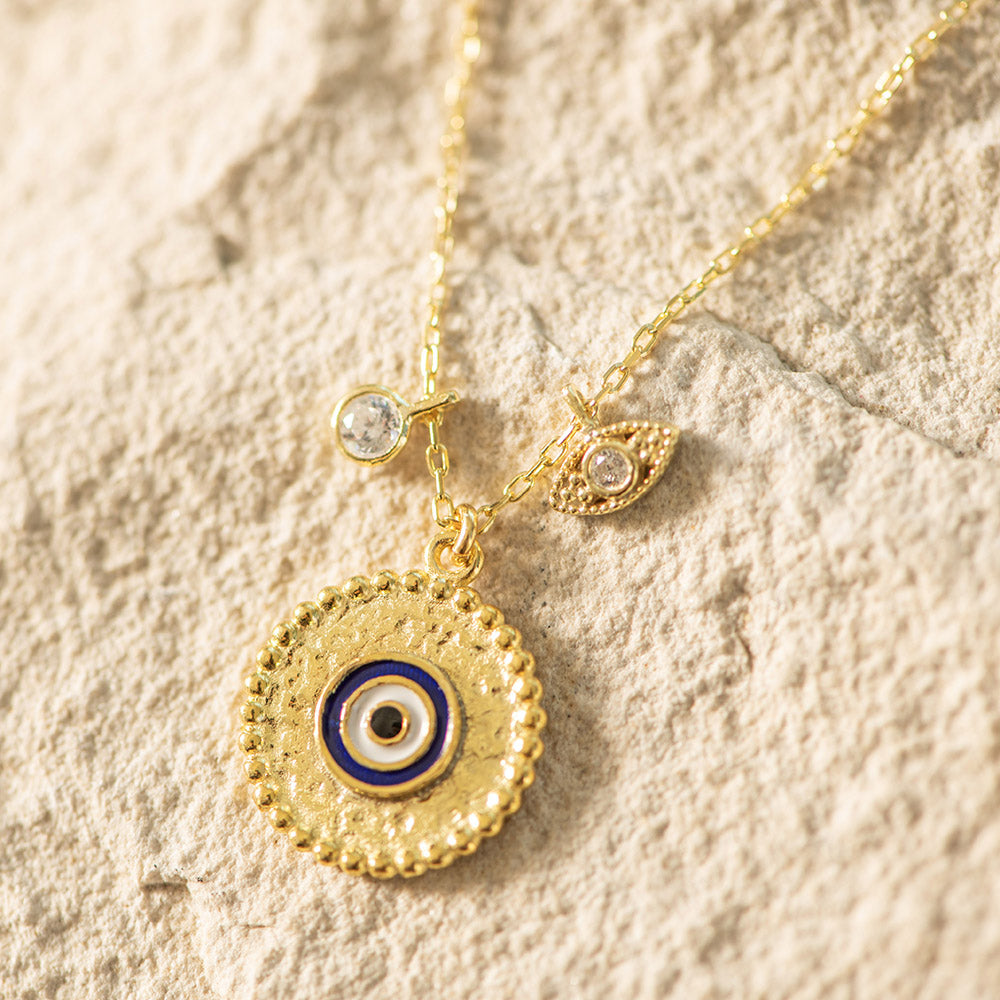 Necklace SS with Gold Coating with Evil Eye Charms