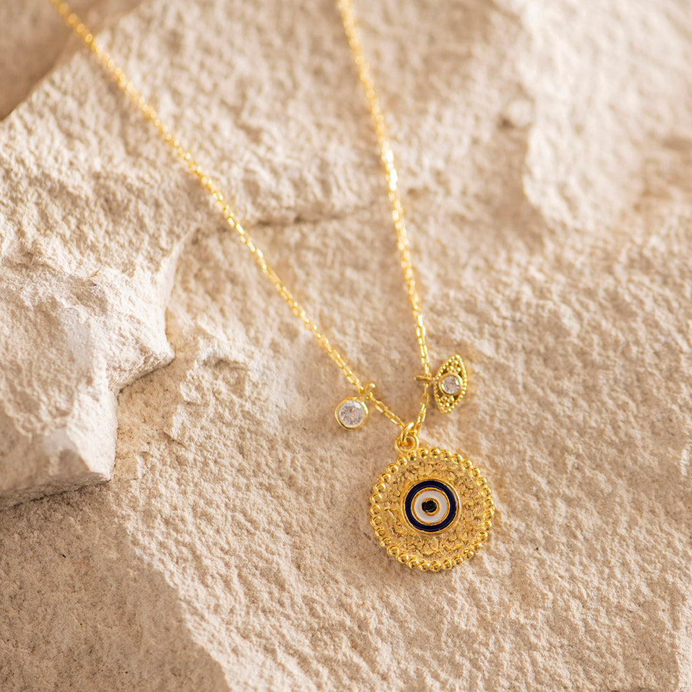 Necklace SS with Gold Coating with Evil Eye Charms