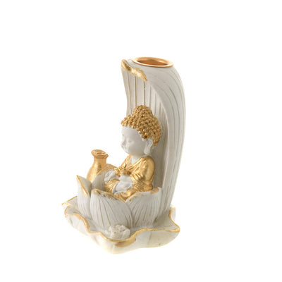 Backflow Incense Burner Monk Gold/White 10x7.5cm