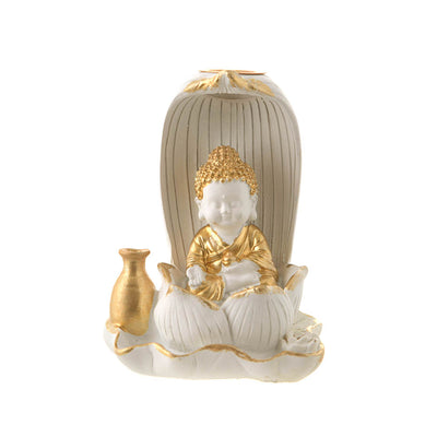 Backflow Incense Burner Monk Gold/White 10x7.5cm