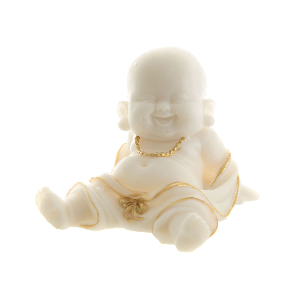 Monk Sitting Back Statue White &Gold 9x7cm