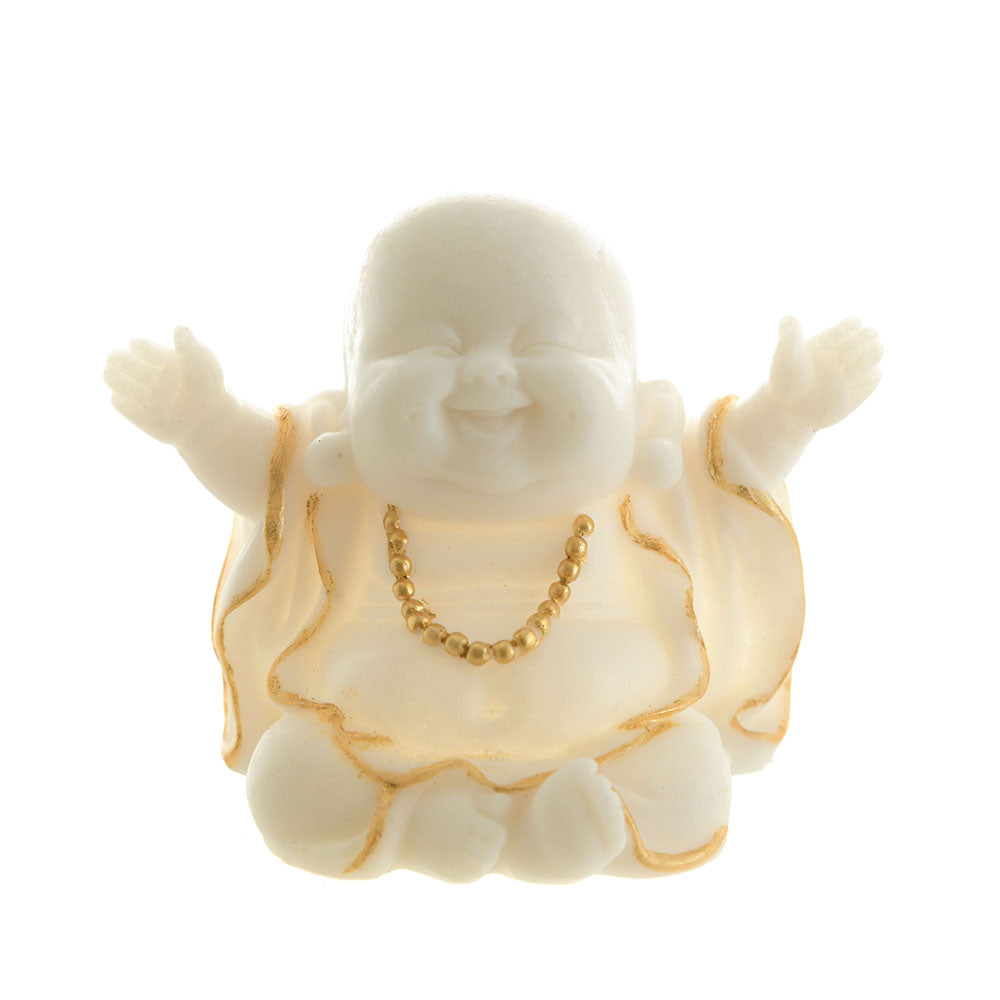 Monk Arms Up Statue White & Gold 9x7cm