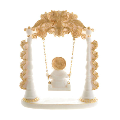 Ganesh on Swing Statue White & Gold 19x22cm