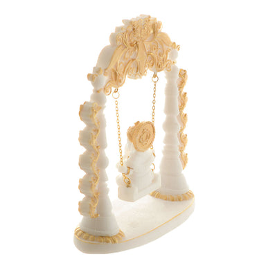 Ganesh on Swing Statue White & Gold 19x22cm