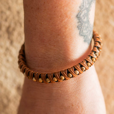 Men's Leather And Map Stone Bracelet