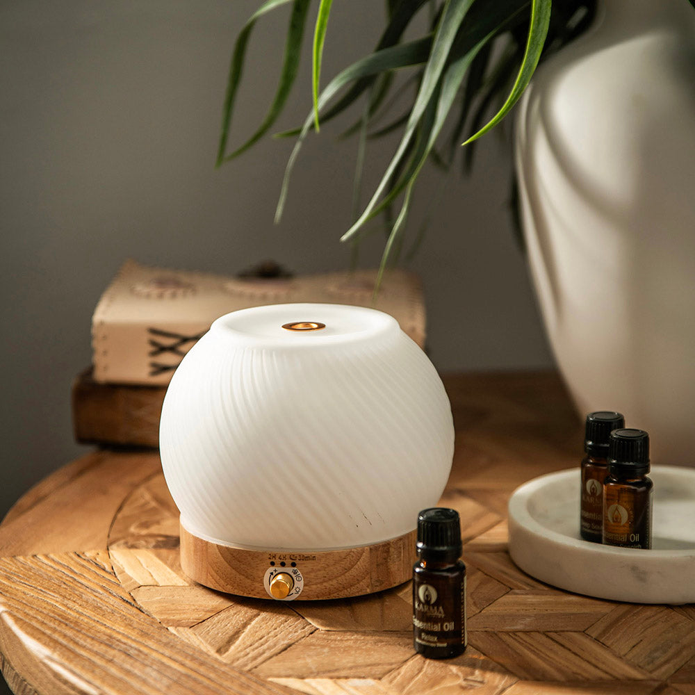 Ribbed Glass & Wood Ultrasonic Diffuser – Karma Living