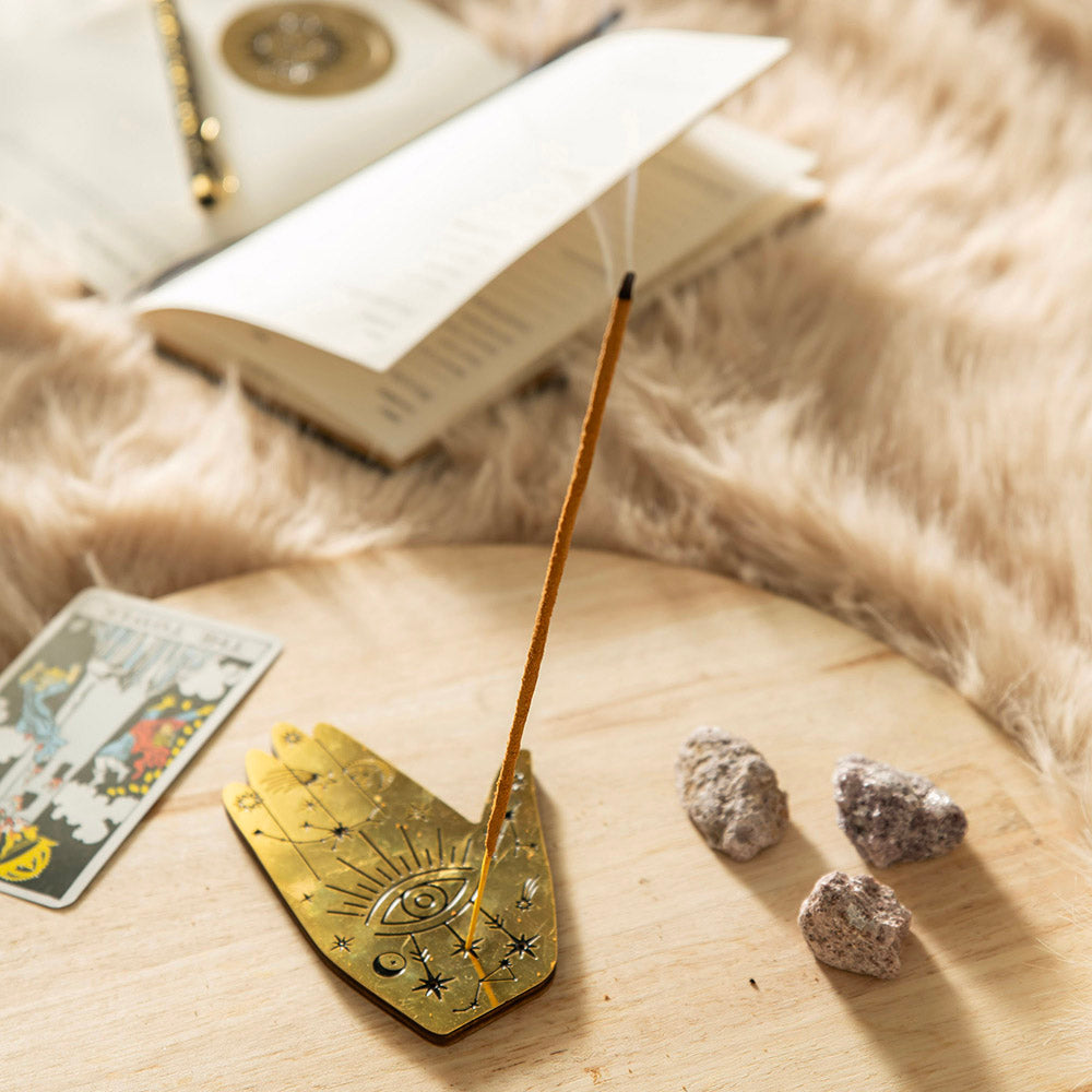 Wooden Hand with Brass Incense Holder