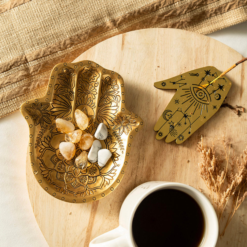 Wooden Hand with Brass Incense Holder