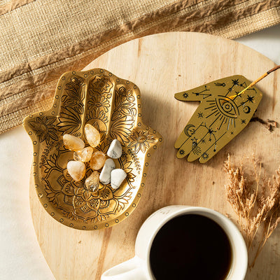 Wooden Hand with Brass Incense Holder