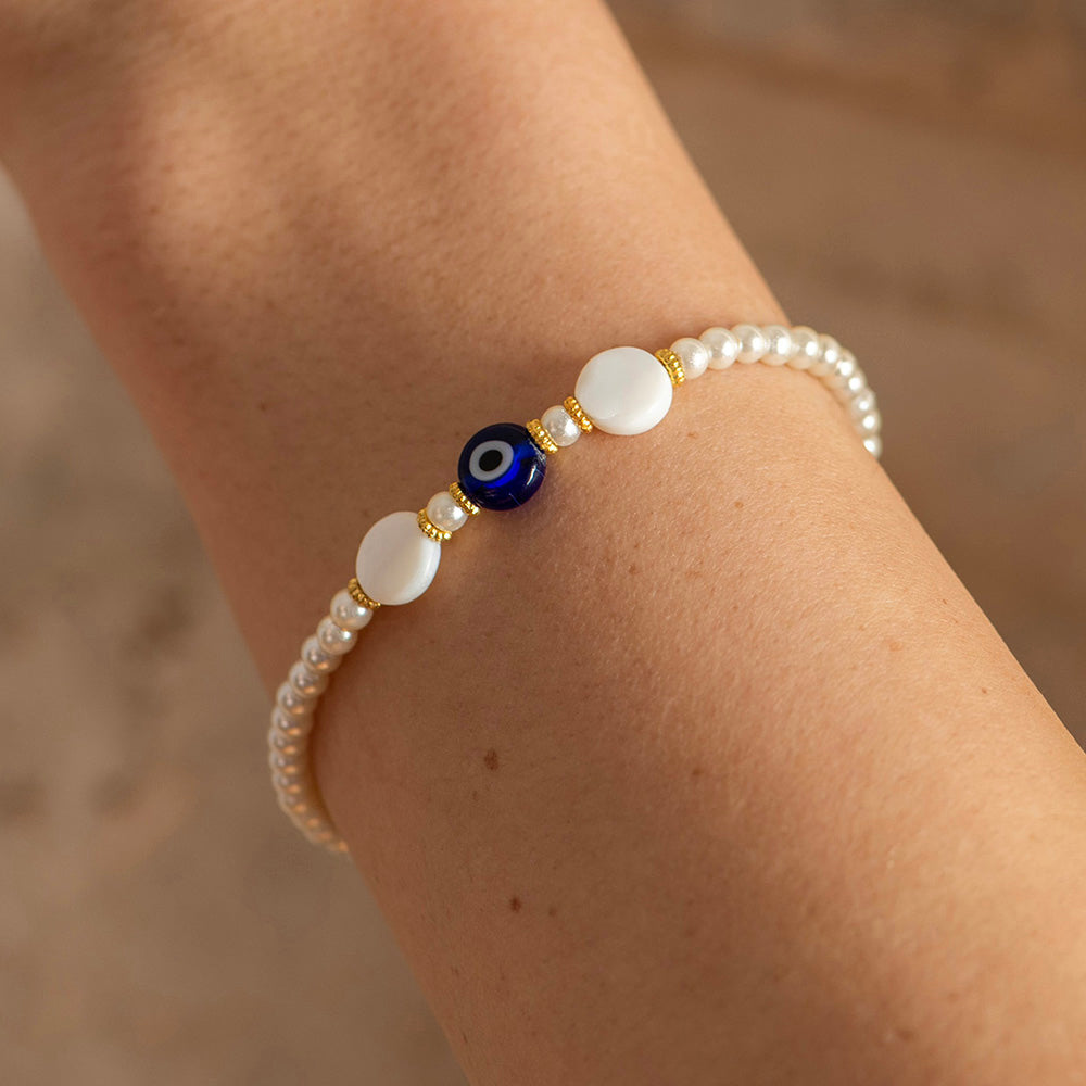 Bracelet Beaded Clear With Evil Eye Charm