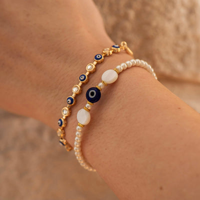 Bracelet Beaded Clear With Evil Eye Charm