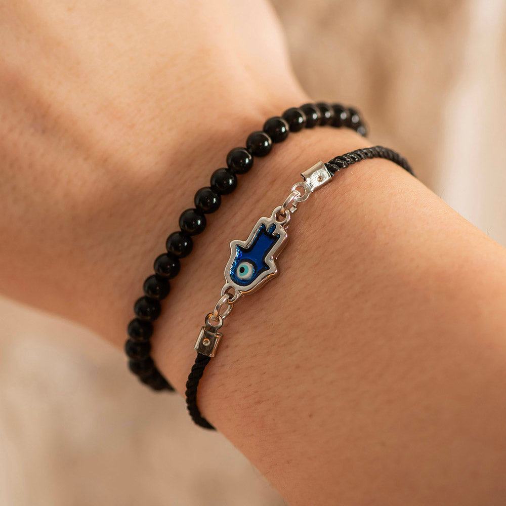 Bracelet Cord Black With Hamsa