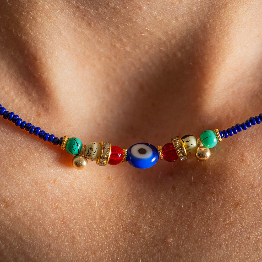 Evil Eye Necklace with Blue Beads