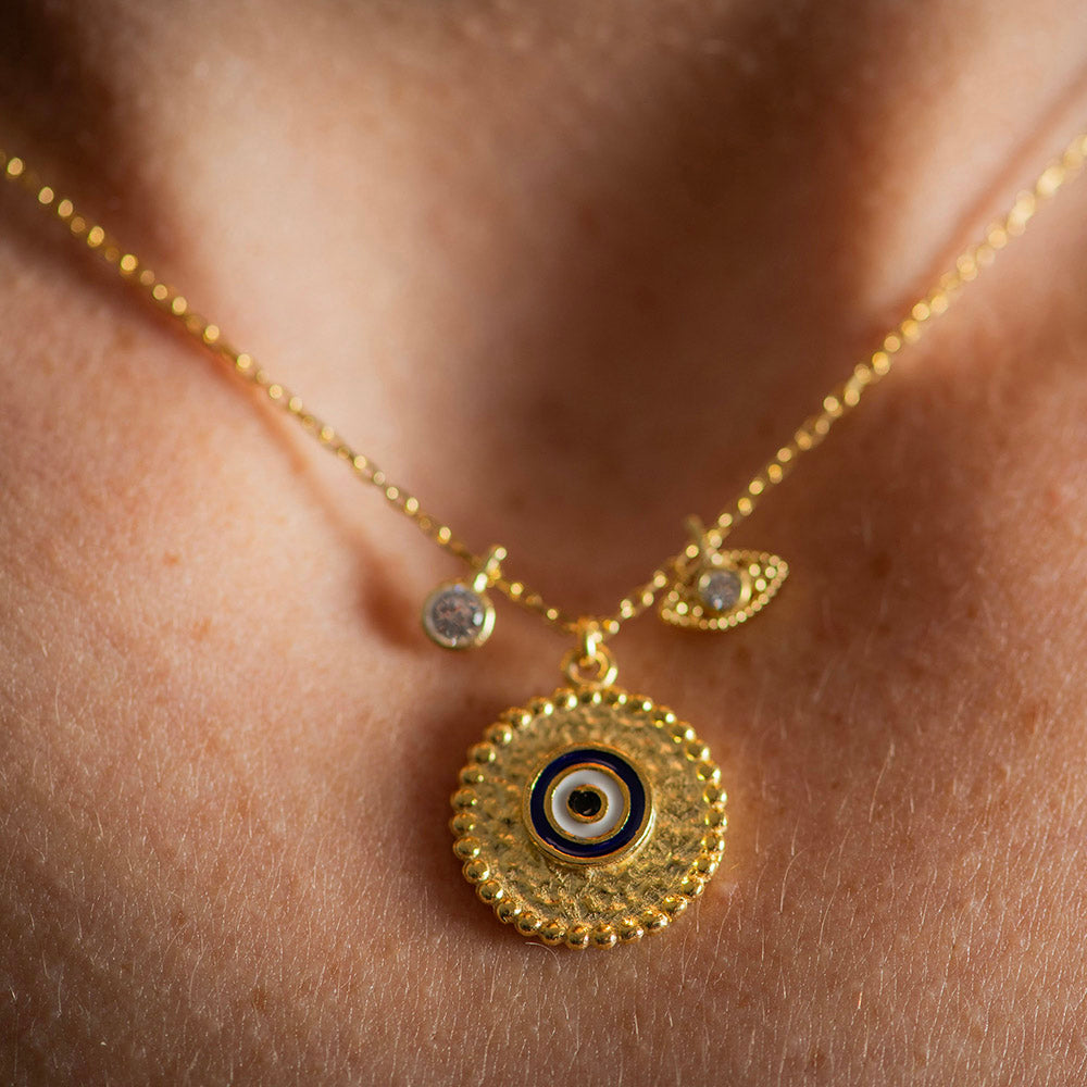 Necklace SS with Gold Coating with Evil Eye Charms