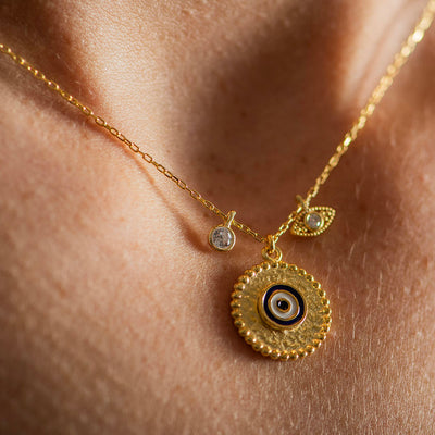 Necklace SS with Gold Coating with Evil Eye Charms