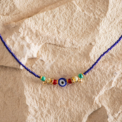 Evil Eye Necklace with Blue Beads