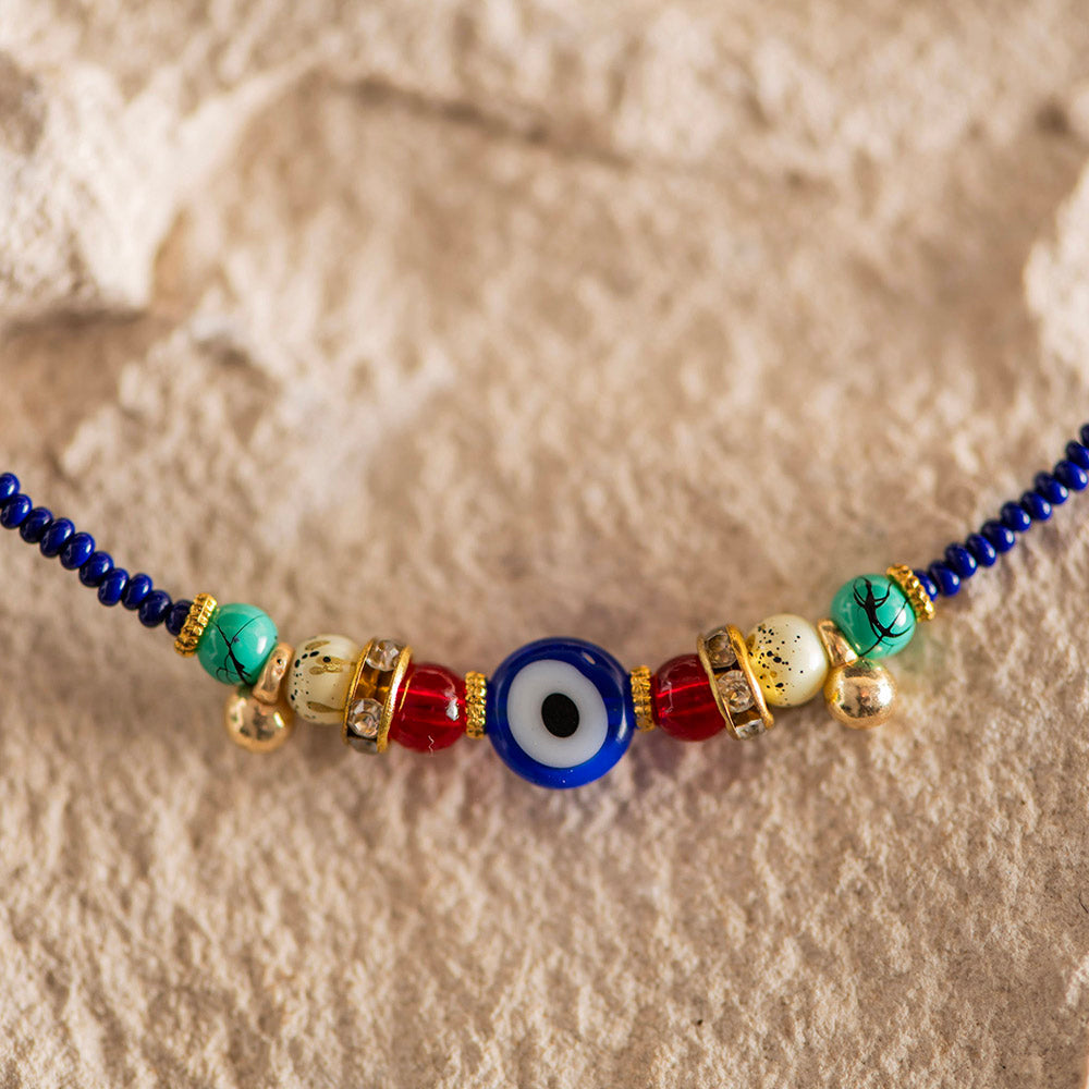 Evil Eye Necklace with Blue Beads