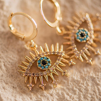 Brass Evil Eye Earrings White