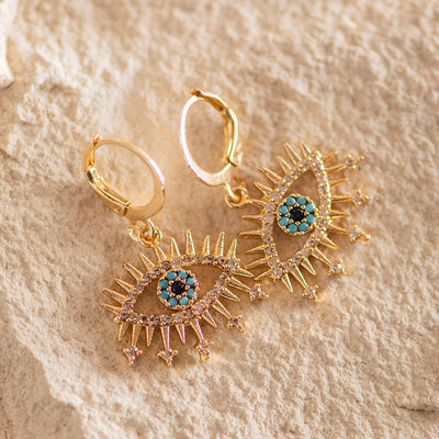 Brass Evil Eye Earrings White