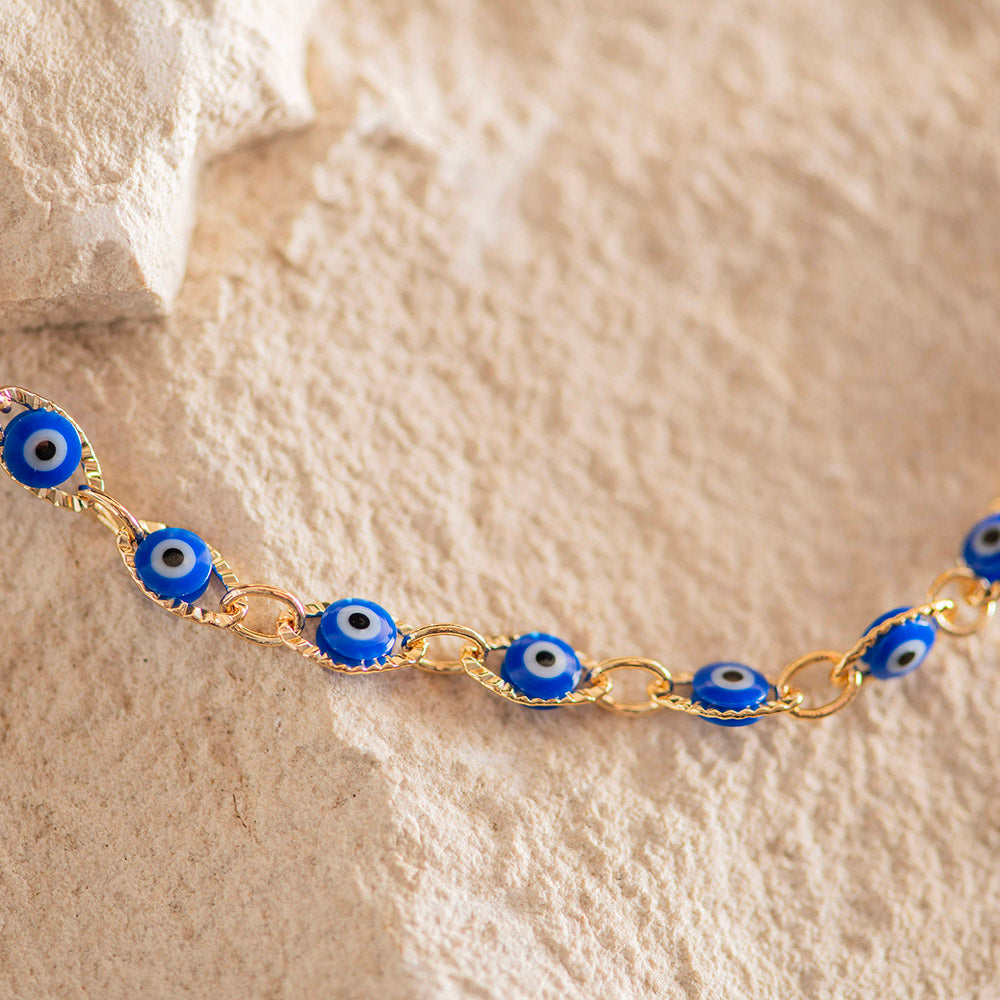 Brass Evil Eye Necklace Blue