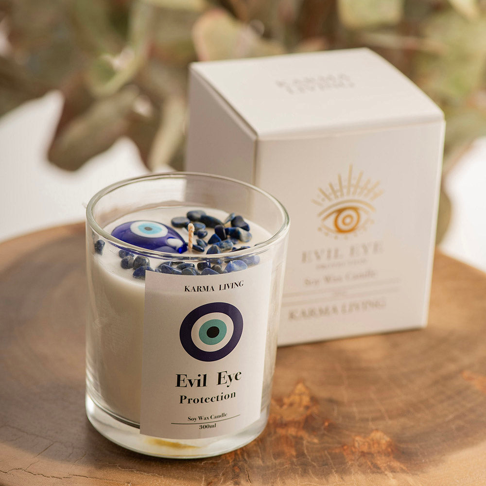 Crystal Infused Soy Candle Evil Eye