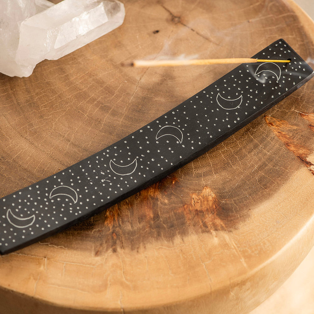 Incense Holder Soapstone  Moon + Spots Black 25cm