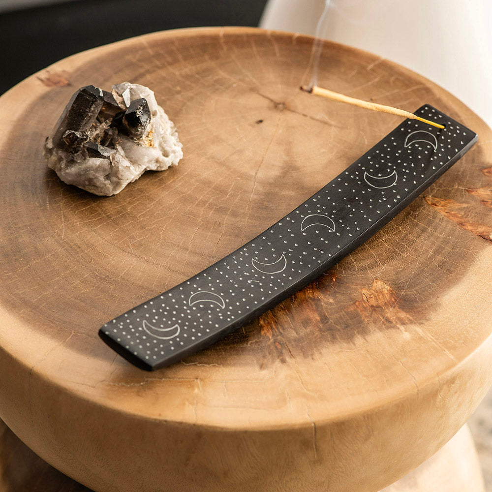 Incense Holder Soapstone  Moon + Spots Black 25cm