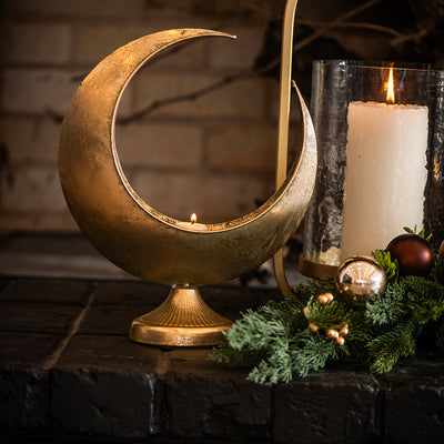 Metal Candle Holder Crescent Moon Gold 36cm