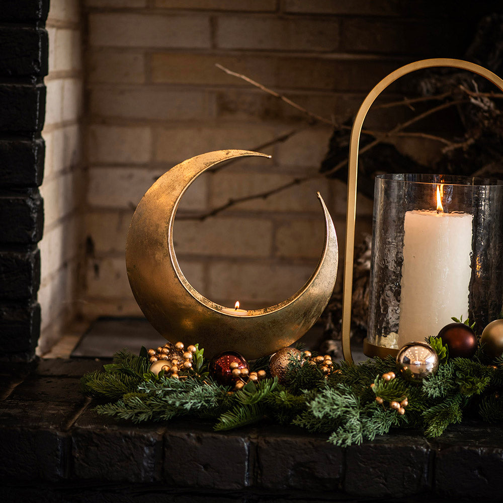 Metal Candle Holder Crescent Moon Gold 36cm