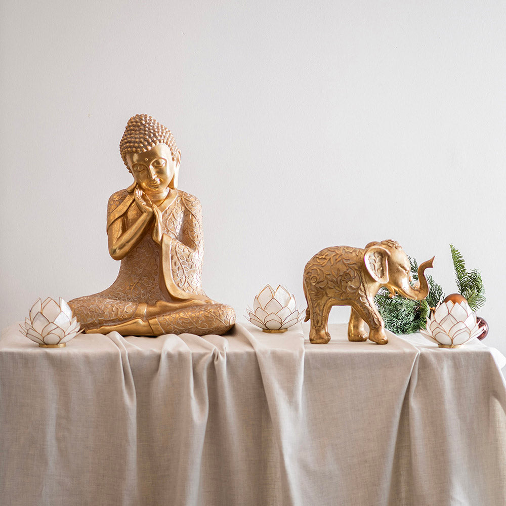 Buddha Sitting Hand on Cheek Statue Gold & White 48cm