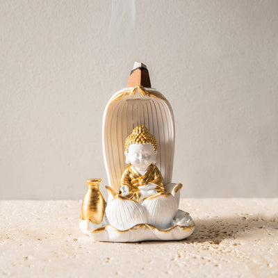 Backflow Incense Burner Monk Gold/White 10x7.5cm