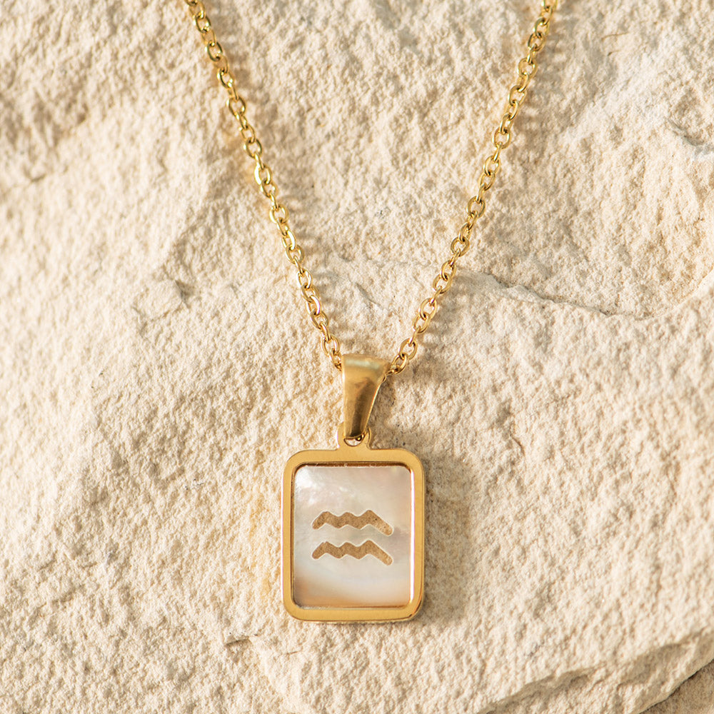 Zodiac Gold Plated Necklace with Shell Inlay