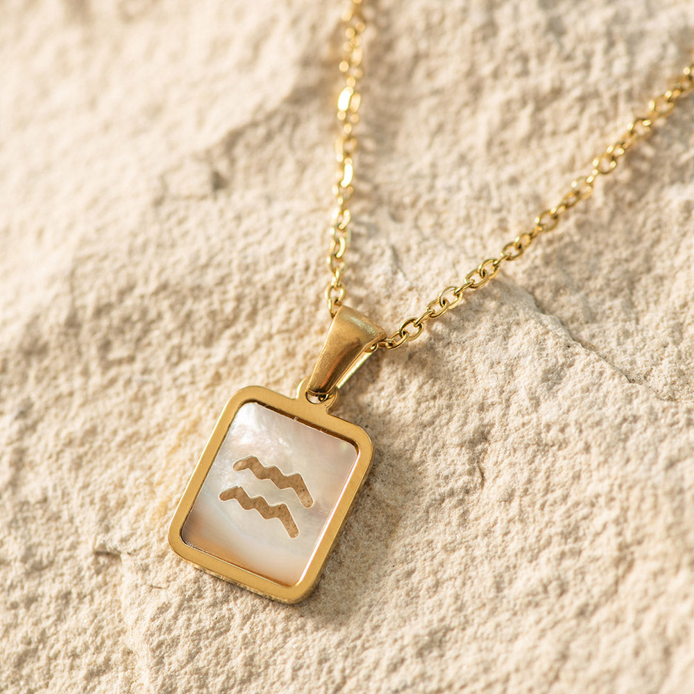 Zodiac Gold Plated Necklace with Shell Inlay