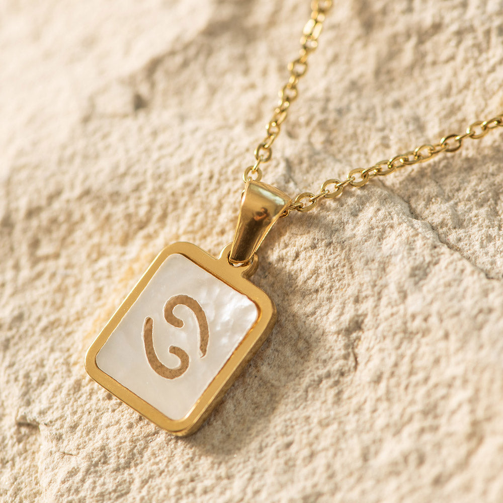 Zodiac Gold Plated Necklace with Shell Inlay